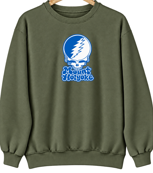 Mount Holyoke Stealie Premium Unisex Crewneck — Design: Mount Holyoke College — Military Green