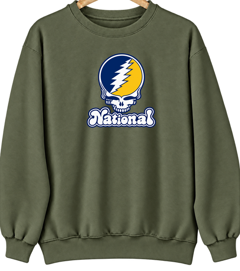 National Stealie Premium Unisex Crewneck — Design: National University — Military Green