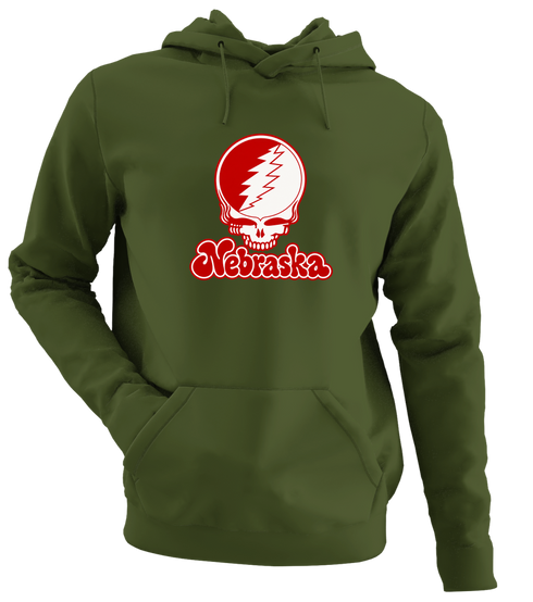Nebraska Stealie Premium Unisex Hoodie — Design: Nebraska University of — Military Green