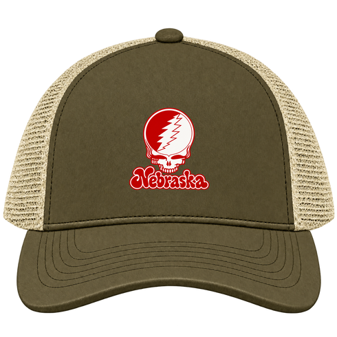 Nebraska Stealie Premium Unisex Trucker Cap — Design: Nebraska University of — Moss/Khaki