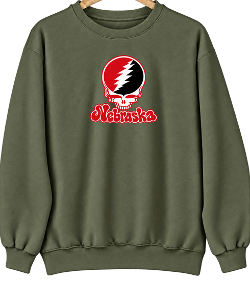 Nebraska Stealie Premium Unisex Crewneck — Design: Nebraska Omaha University of — Military Green