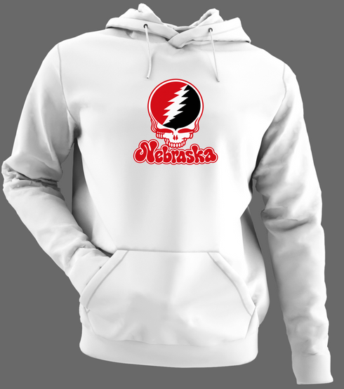 Nebraska Stealie Premium Unisex Hoodie — Design: Nebraska Omaha University of — White/Grey