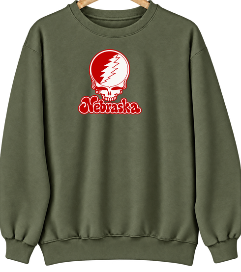 Nebraska Stealie Premium Unisex Crewneck — Design: Nebraska University of — Military Green