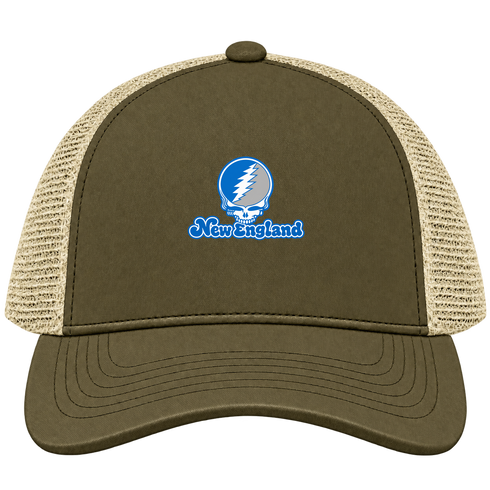 New England Stealie Premium Unisex Trucker Cap — Design: New England University of — Moss/Khaki