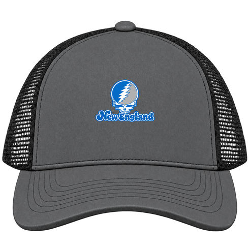 New England Stealie Premium Unisex Trucker Cap — Design: New England University of — Charcoal/Black