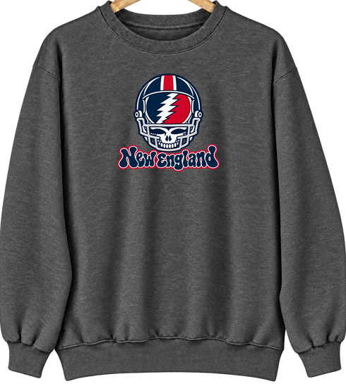 New England Helmet Stealie Premium Unisex Crewneck — New England Patriots — Dark Heather