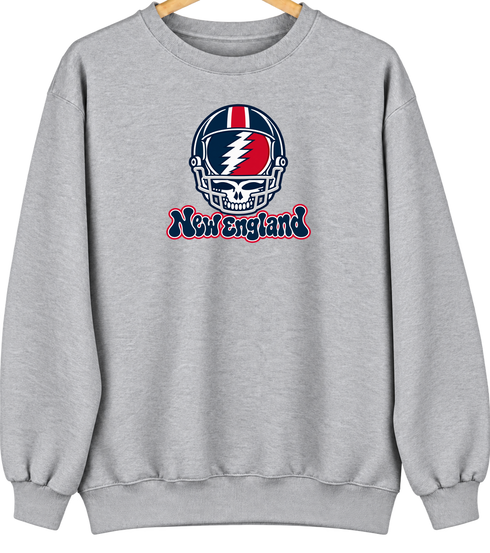 New England Helmet Stealie Premium Unisex Crewneck — New England Patriots — Sport Grey