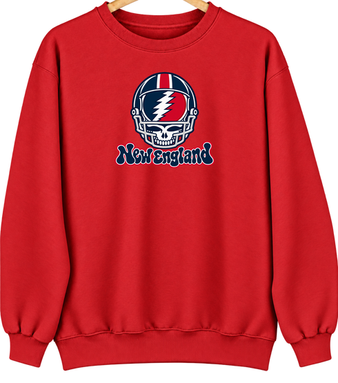 New England Helmet Stealie Premium Unisex Crewneck — New England Patriots — Red