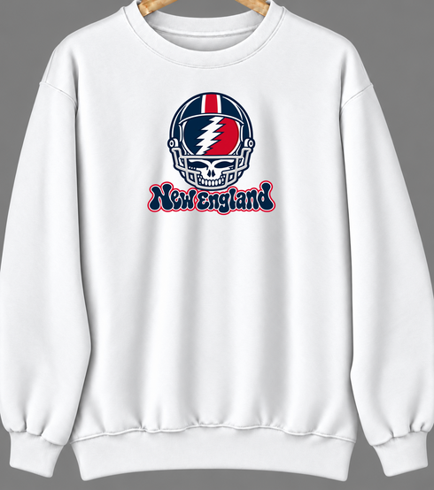 New England Helmet Stealie Premium Unisex Crewneck — New England Patriots — White