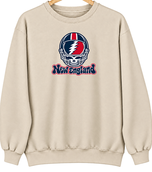 New England Helmet Stealie Premium Unisex Crewneck — New England Patriots — Sand
