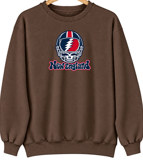 New England Helmet Stealie Premium Unisex Crewneck — New England Patriots — Brown