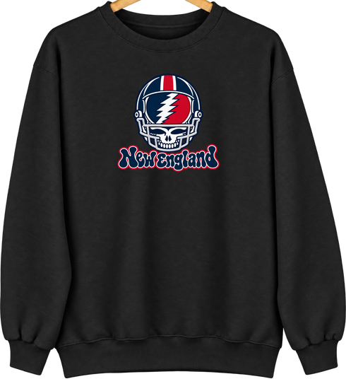 New England Helmet Stealie Premium Unisex Crewneck — New England Patriots — Black