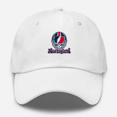 New England Helmet Stealie Premium Unisex Dad Hat — New England Patriots — White