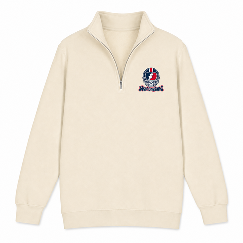 New England Helmet Stealie Premium Unisex Quarter-Zip — New England Patriots — Sand