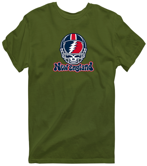 New England Helmet Stealie Premium Unisex T-Shirt — New England Patriots — Military Green