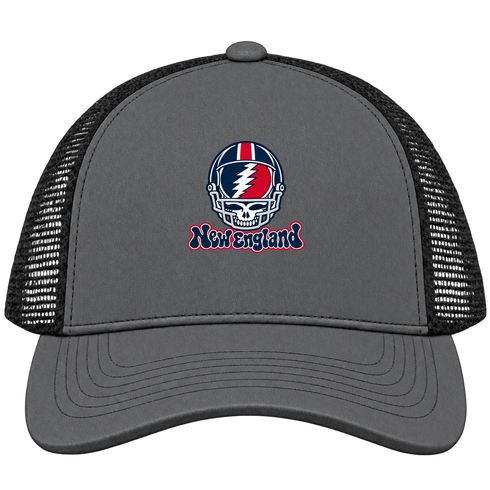 New England Helmet Stealie Premium Unisex Trucker Cap — New England Patriots — Charcoal/Black