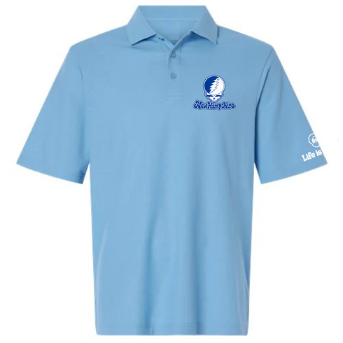 New Hampshire Stealie Premium Unisex Polo — Design: New Hampshire University of — Blue