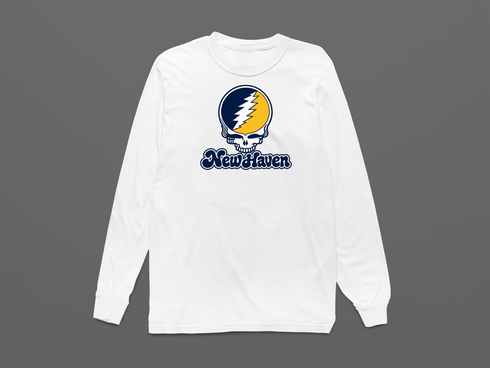 New Haven Stealie Premium Unisex Long-Sleeve — Design: New Haven University of — White