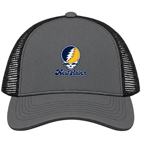 New Haven Stealie Premium Unisex Trucker Cap — Design: New Haven University of — Charcoal/Black