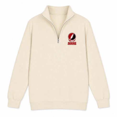 New Mexico Military Stealie Premium Unisex Quarter-Zip — Design: New Mexico Military Institute — Sand