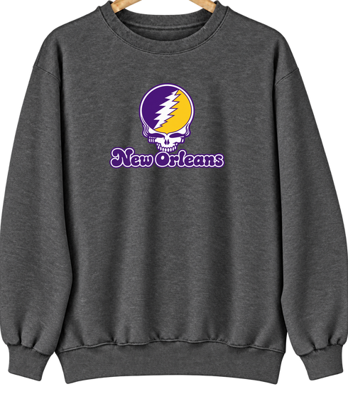 New Orleans Stealie Premium Unisex Crewneck — Design: New Orleans The University of — Dark Heather