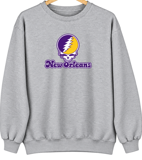 New Orleans Stealie Premium Unisex Crewneck — Design: New Orleans The University of — Sport Grey