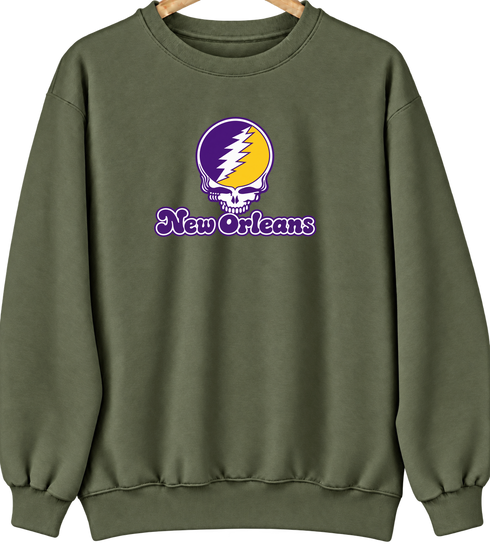 New Orleans Stealie Premium Unisex Crewneck — Design: New Orleans The University of — Military Green