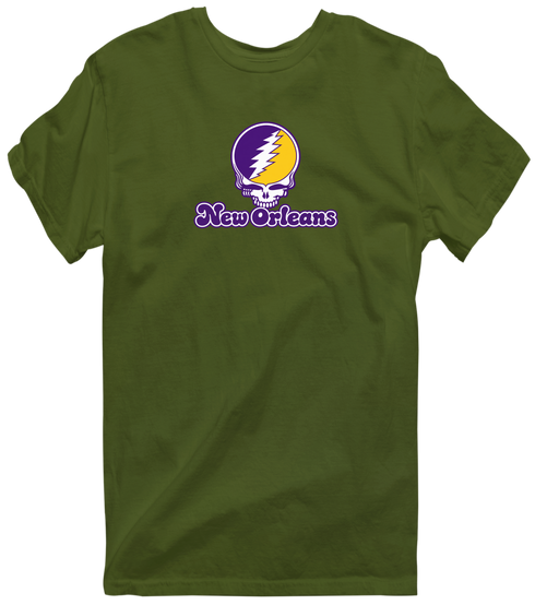 New Orleans Stealie Premium Unisex T-Shirt — Design: New Orleans The University of — Military Green