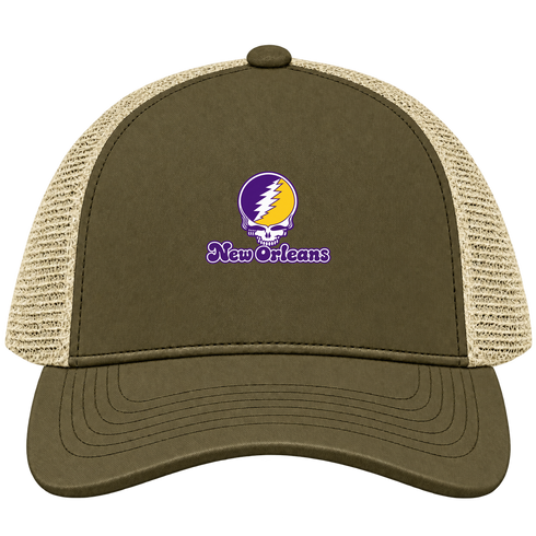 New Orleans Stealie Premium Unisex Trucker Cap — Design: New Orleans The University of — Moss/Khaki