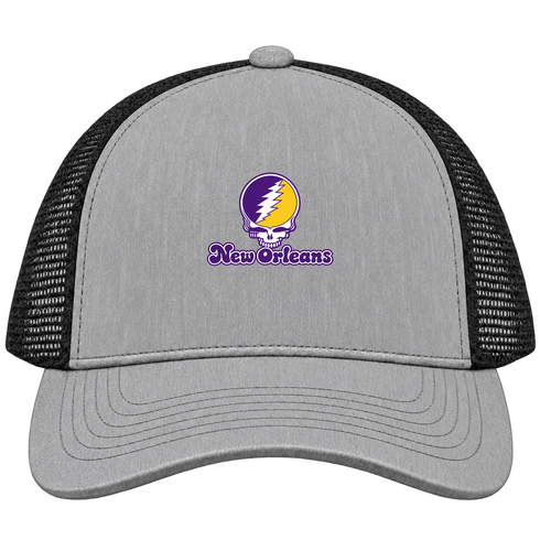 New Orleans Stealie Premium Unisex Trucker Cap — Design: New Orleans The University of — Heather Grey/Black