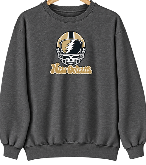 New Orleans Helmet Stealie Premium Unisex Crewneck — New Orleans Saints — Dark Heather