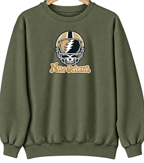 New Orleans Helmet Stealie Premium Unisex Crewneck — New Orleans Saints — Military Green