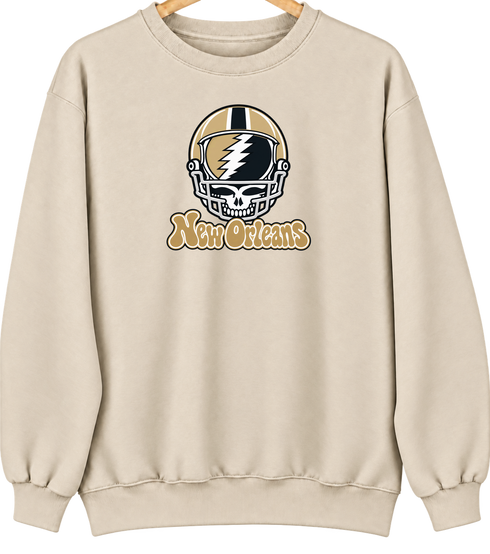 New Orleans Helmet Stealie Premium Unisex Crewneck — New Orleans Saints — Sand
