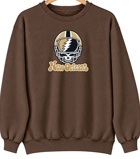 New Orleans Helmet Stealie Premium Unisex Crewneck — New Orleans Saints — Brown