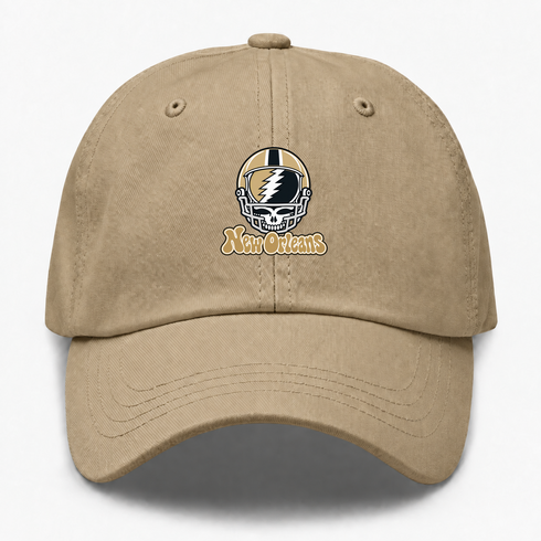 New Orleans Helmet Stealie Premium Unisex Dad Hat — New Orleans Saints — Khaki