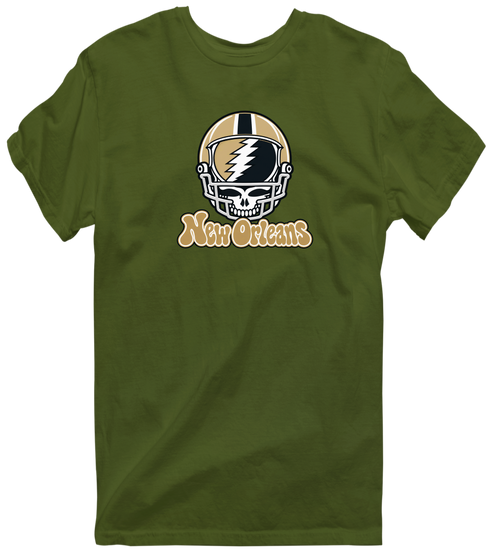 New Orleans Helmet Stealie Premium Unisex T-Shirt — New Orleans Saints — Military Green