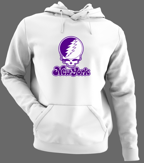 New York Stealie Premium Unisex Hoodie — Design: New York University — White/Grey