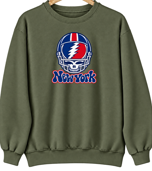 New York Helmet Stealie Premium Unisex Crewneck — New York Giants — Military Green