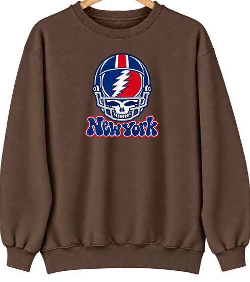 New York Helmet Stealie Premium Unisex Crewneck — New York Giants — Brown
