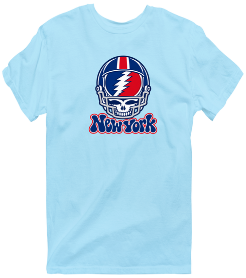 New York Helmet Stealie Premium Unisex T-Shirt — New York Giants — Light Blue