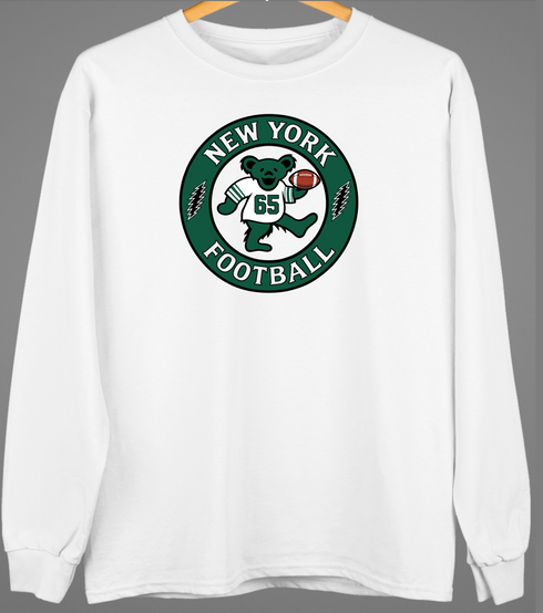New York Football Dancing Bear Premium Crewneck — New York Jets — White