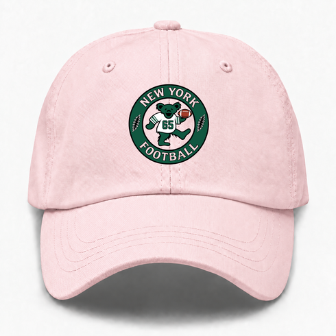 New York Football Dancing Bear Premium Dad Hat — New York Jets — Pink