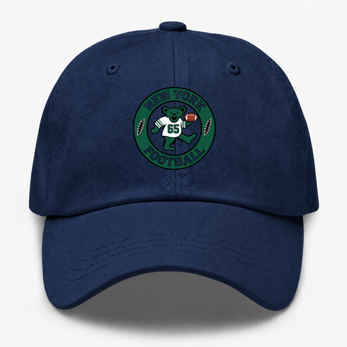 New York Football Dancing Bear Premium Dad Hat — New York Jets — Navy