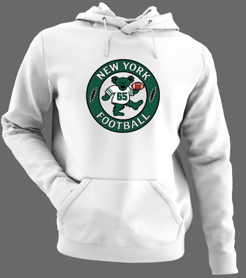 New York Football Dancing Bear Premium Hoodie — New York Jets — White