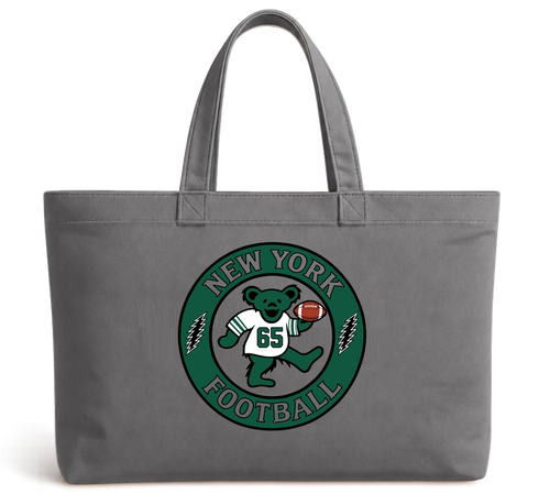 New York Football Dancing Bear Premium Tote Bag — New York Jets — Grey