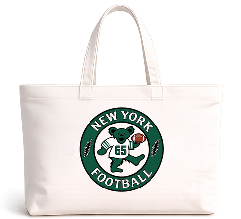 New York Football Dancing Bear Premium Tote Bag — New York Jets — White