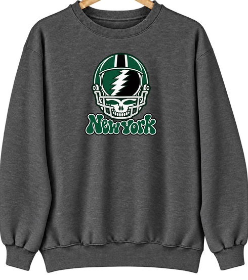 New York Helmet Stealie Premium Unisex Crewneck — New York Jets — Dark Heather
