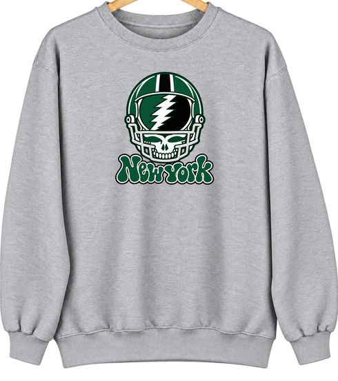 New York Helmet Stealie Premium Unisex Crewneck — New York Jets — Sport Grey