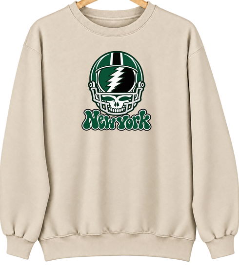 New York Helmet Stealie Premium Unisex Crewneck — New York Jets — Sand