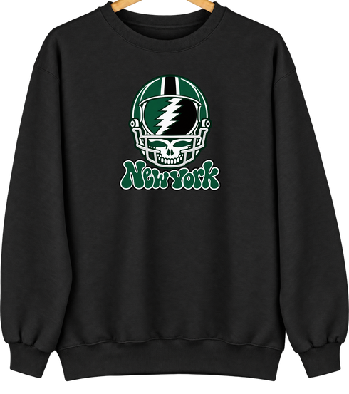 New York Helmet Stealie Premium Unisex Crewneck — New York Jets — Black